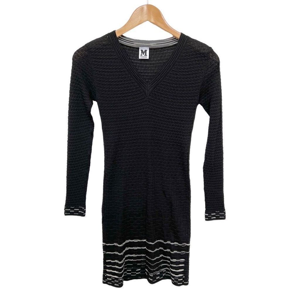 Missoniย V NeckโStretchโKnitโLongโSleeveโDressโBlackโClassicโwomenโsโsizeโXS